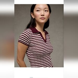Striped Maroon and White Knit Polo Top